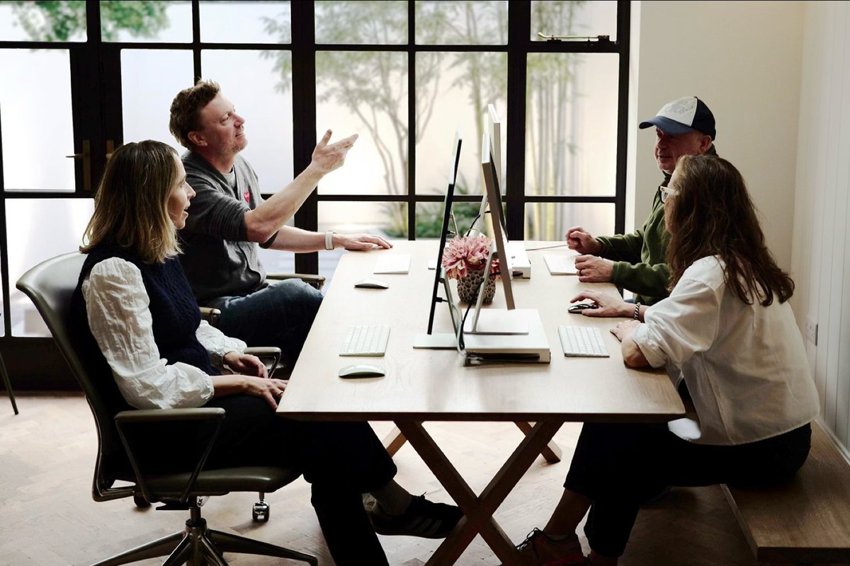 Team collaborating around a table